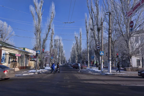 Slovainsk Ukrajna 2018 November Utcán Sloviansk Mozgásának Szabályozza Közlekedési Lámpák — Stock Fotó