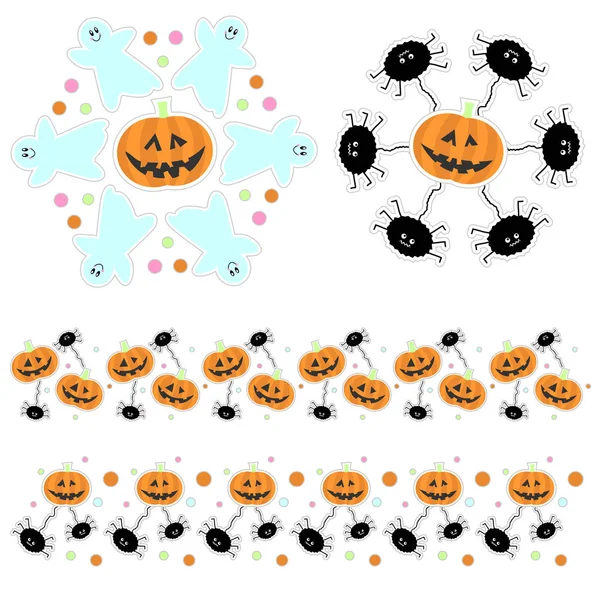 Kolekce Halloween Dýní Duchů Pavouci — Stockový vektor
