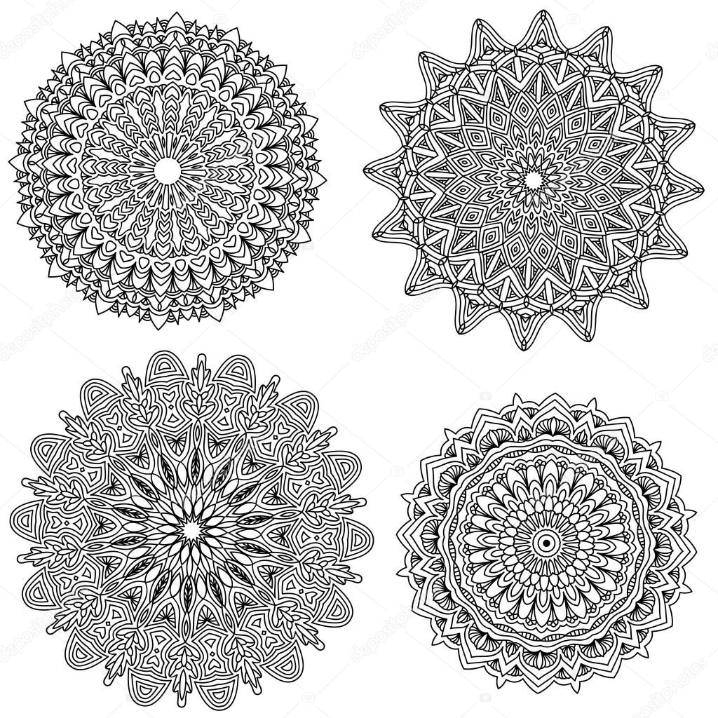 Black Mandala collection isolated on white backgound