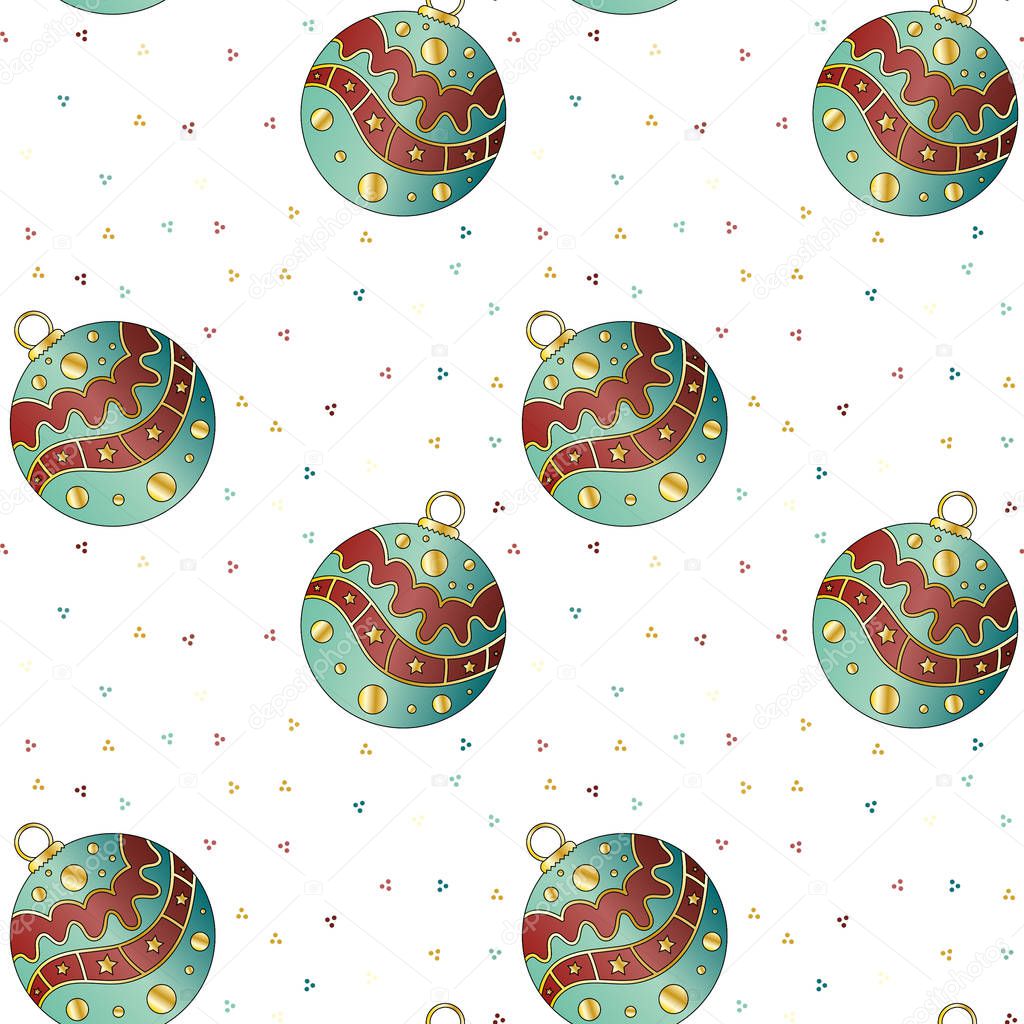 Colorful whimsical Christmas balls isolated on white background