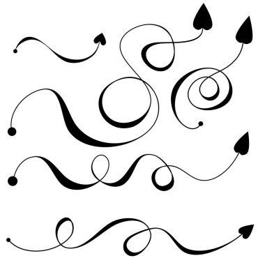 Beyaz arkaplanda siyah oklar izole edildi