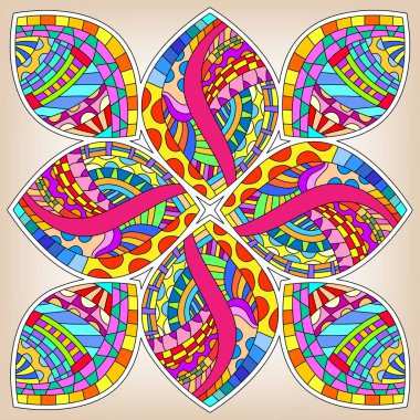 Renkli süsleme ile el neon parlak renklerde çizilmiş desen