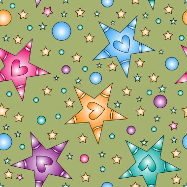 Kalp yeşil arka plan üzerinde renkli yıldız