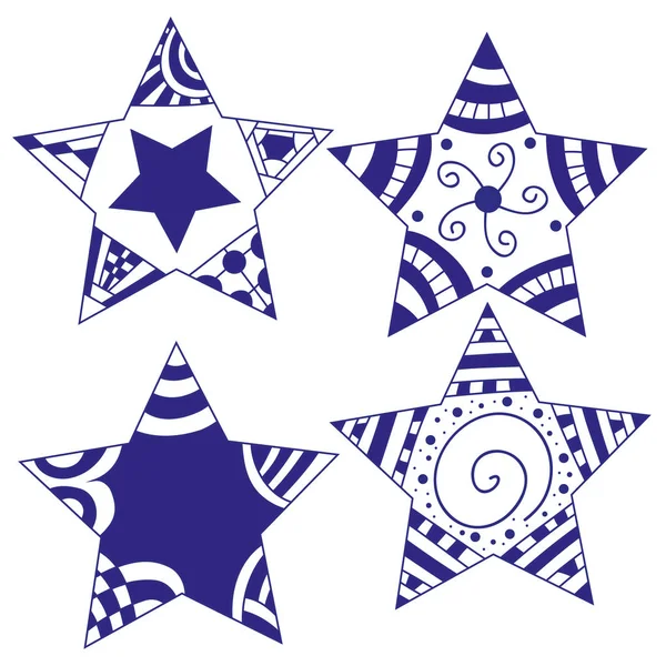 Blue White Stars Doodle Pattern — Stock Vector
