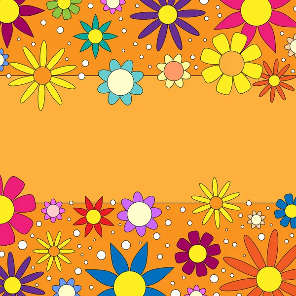 Fleurs Dessin Animé Coloré Sur Fond Orange — Image vectorielle