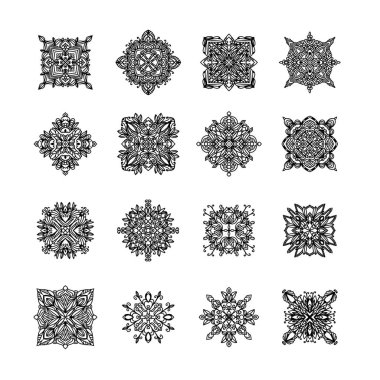 Beyaz arka plan üzerinde izole siyah ve beyaz süsler