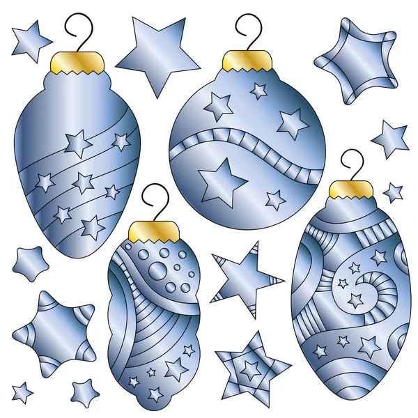 Boules Noël Bleues Dorées Avec Étoiles — Image vectorielle