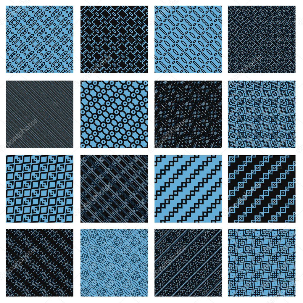 Blue and black tiling textures collection isolated on white