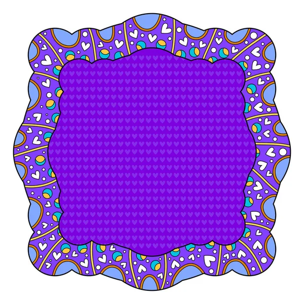 Marco Púrpura Vacío Con Corazones Sobre Fondo Blanco — Vector de stock