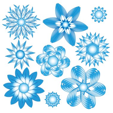 Beyaz arka plan Soyut Mavi çiçek süsleme koleksiyonu