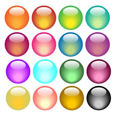 Beyaz arka plan üzerinde renkli parlak düğmeler koleksiyonu