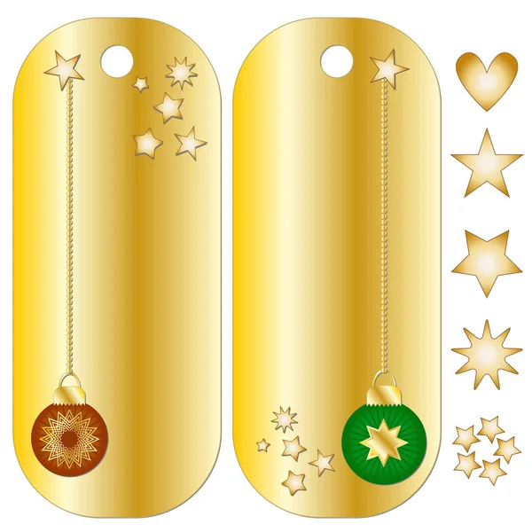 Golden Christmas Tags Baubles Stars — Stock Vector