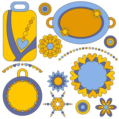 Pastel mavi ve turuncu etiket ve beyaz arka plan etiketleri