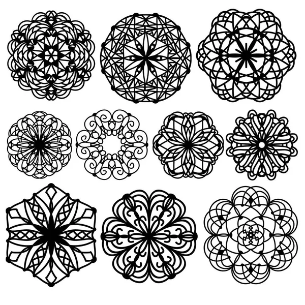 Elszigetelt Fehér Háttér Felett Fekete Dísz Vagy Mandala Gyűjtemény — Stock Vector