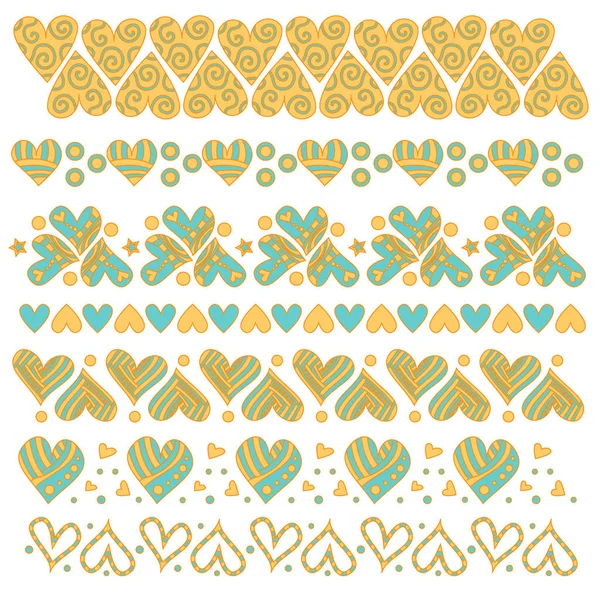 Colorful Romantic Trim Collection Hearts — Stock Vector
