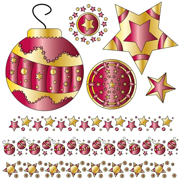 Ornements Garnitures Noël Rouges Dorés — Image vectorielle