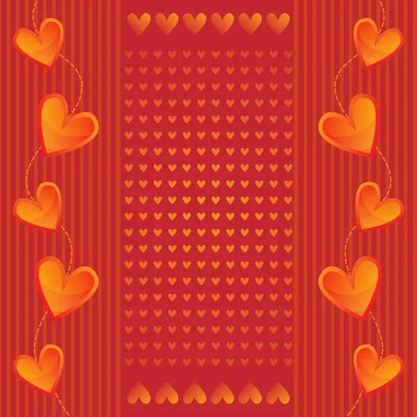 Romantic red and orange Valentine background with hearts and stripes