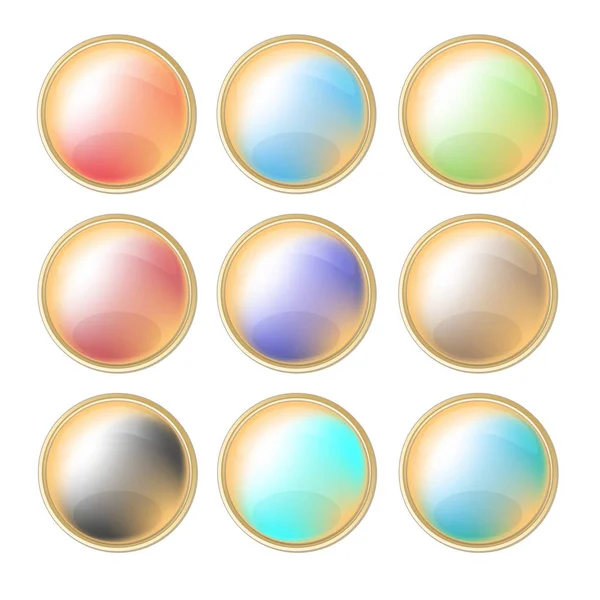 Beyaz arka plan üzerinde renkli parlak düğmeler koleksiyonu