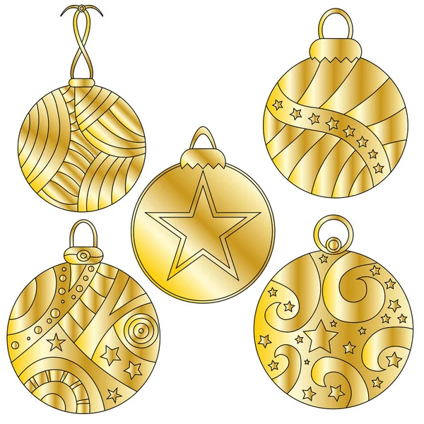 Bugigangas Natal Dourado Com Estrelas Listras — Vetor de Stock