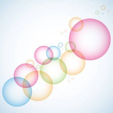 Pastel mavi zemin üzerine yumuşak renkli baloncuklar