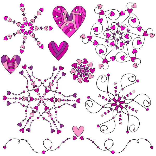 Pink Romantic Hearts Ornaments Collection — Stock Vector