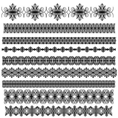 Beyaz arka plan üzerinde izole siyah süs trim koleksiyonu