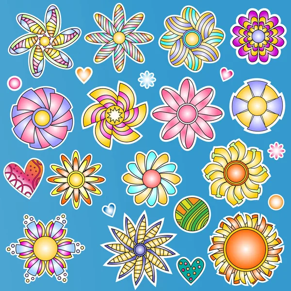 カラフルな花とハート コレクション — ストックベクタ