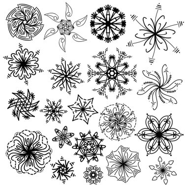 Beyaz arka plan üzerinde izole siyah çiçek süsleme koleksiyonu