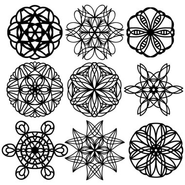 Beyaz arka plan üzerinde izole siyah çiçek süsleme koleksiyonu