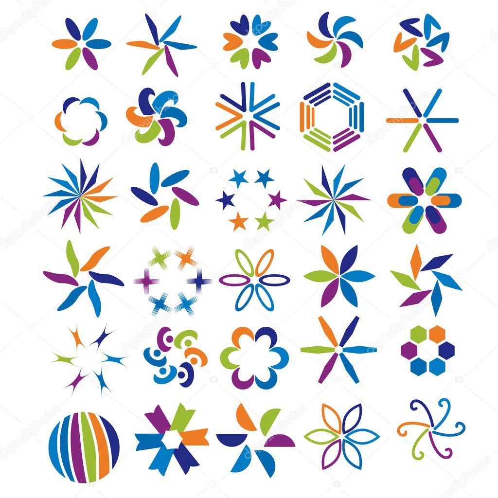 Colorful symbols collection in simple style over white background