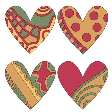 Yeşil, turuncu ve kırmızı kalpler koleksiyonu.