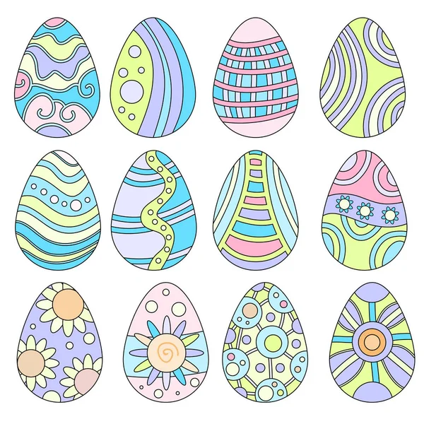 Pastelowe Kolorowe Wielkanocne Jaja Kolekcji Białym Tle — Wektor stockowy