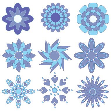 Beyaz üzerine izole şık mavi çiçekler