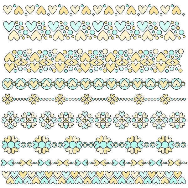 Bonita Guarnição Coração Coleção Borda Sobre Fundo Branco —  Vetores de Stock