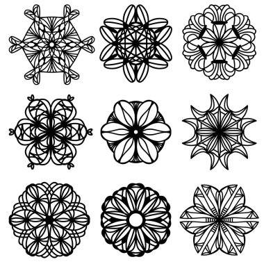 Beyaz arka plan üzerinde siyah monokrom süseşyaları koleksiyonu