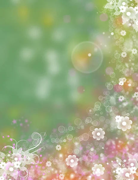 绿色背景 有气泡和花朵 — 图库照片