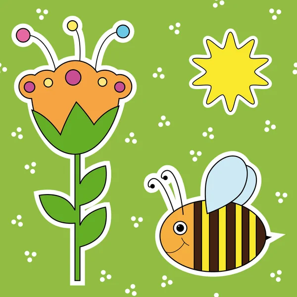 Nahtlose Fliesenstruktur Mit Blume Biene Und Sonne — Stockfoto