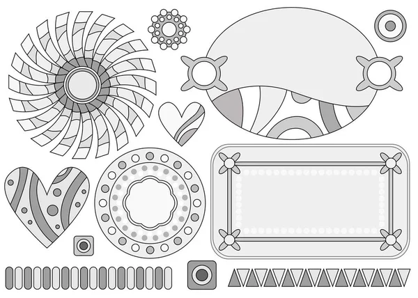 Etiquetas Cinzentas Ornamentos Corações Guarnições —  Vetores de Stock