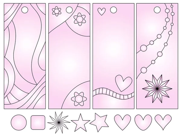 Розовые Закладки Сердцами Звездами — стоковый вектор