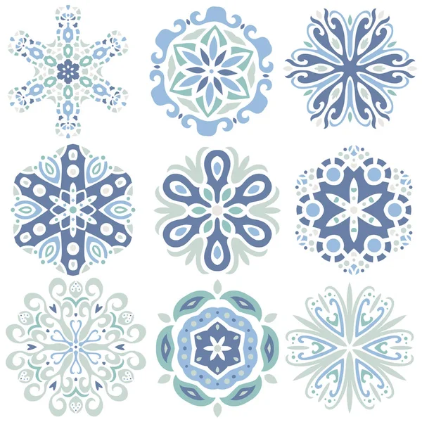 Blue, gray and turquoise ornament collection — Stock Vector