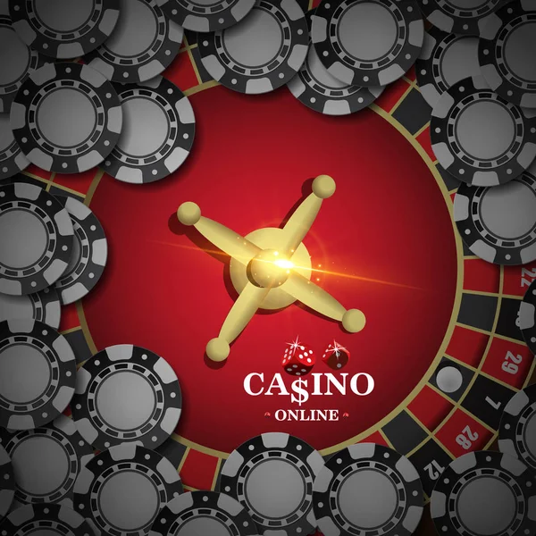 设计赌场横幅与顶级的看法轮盘赌和扑克筹码 向量例证轮子时运在赌场 — 图库矢量图片