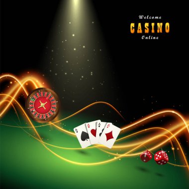 Tasarım casino banner. Şablon iskambil, zar, rulet.