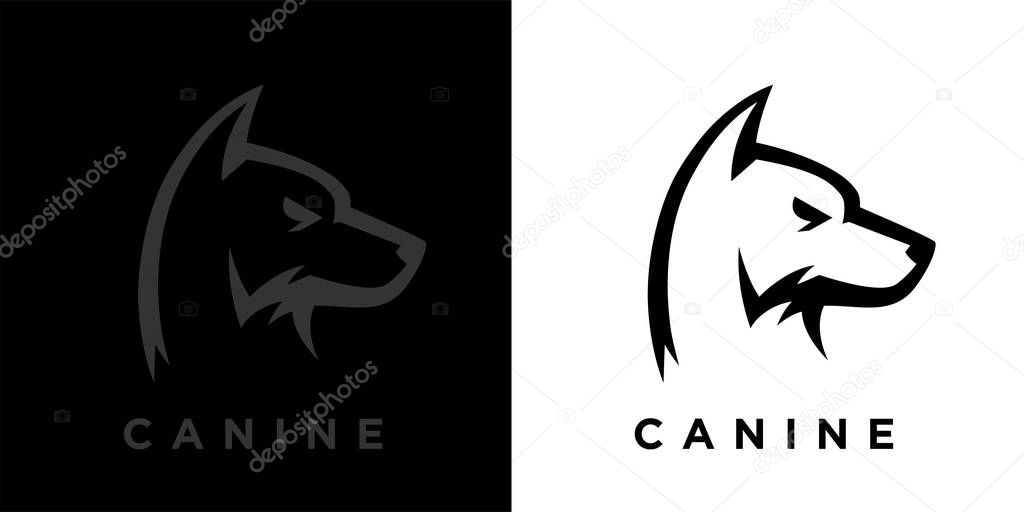 Abstract style guard dog logo template design. Canine hound icon. Concept wild wolf sign. Vector illustration.