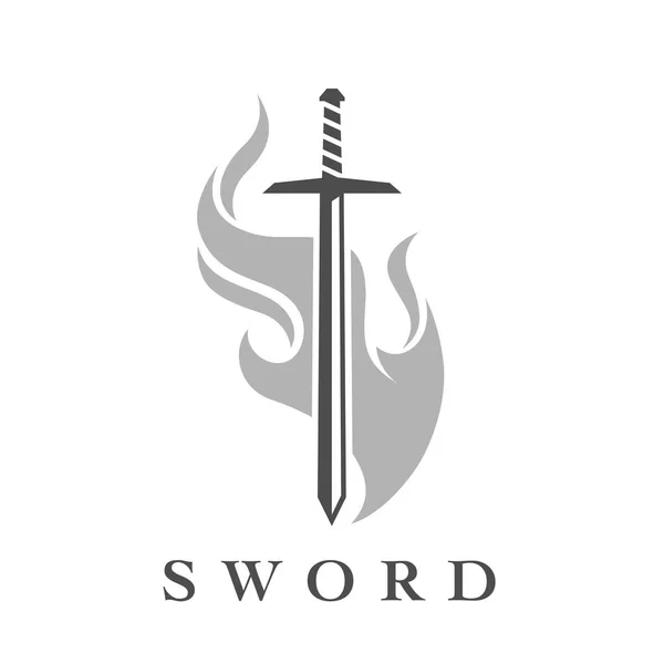 Pedang Dengan Templat Logo Api Ikon Senjata Profesional Terisolasi Pada - Stok Vektor