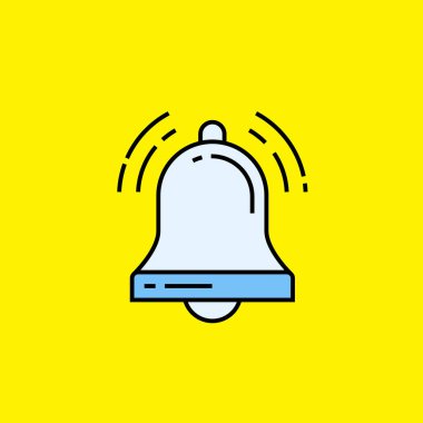 Zil çizgisi simgesi. Bildirim halkası ses sembolü sarı arka planda yalıtılmış. Alarm zili işareti. Vektör çizimi.