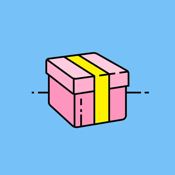 Icono Línea Caja Regalo Rosa Aislado Sobre Fondo Azul San — Vector de stock