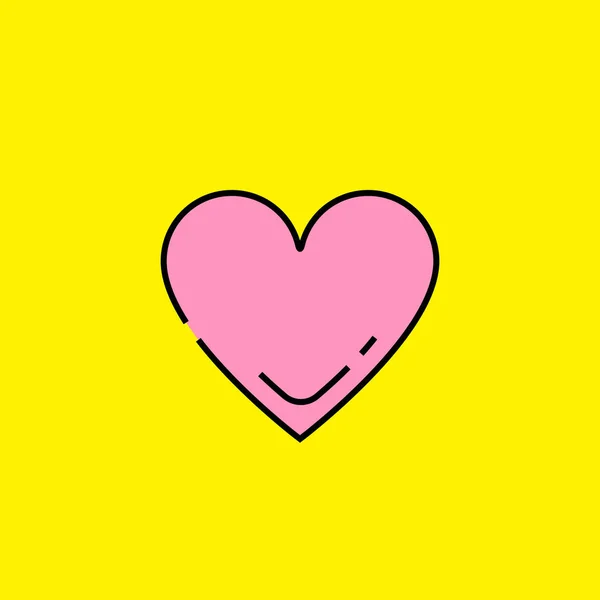 Ícone Linha Símbolo Coração Rosa Sinal Amor Isolado Fundo Amarelo — Vetor de Stock