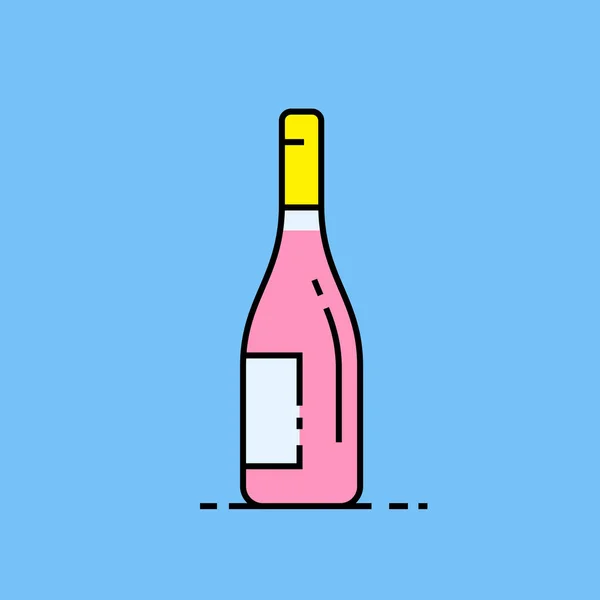 Einfache Rosafarbene Flasche Linie Symbol Isoliert Auf Blauem Hintergrund Alkoholgetränk — Stockvektor
