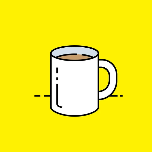 咖啡杯线图标 咖啡热饮料杯符号隔离在黄色背景上 矢量插图 — 图库矢量图片