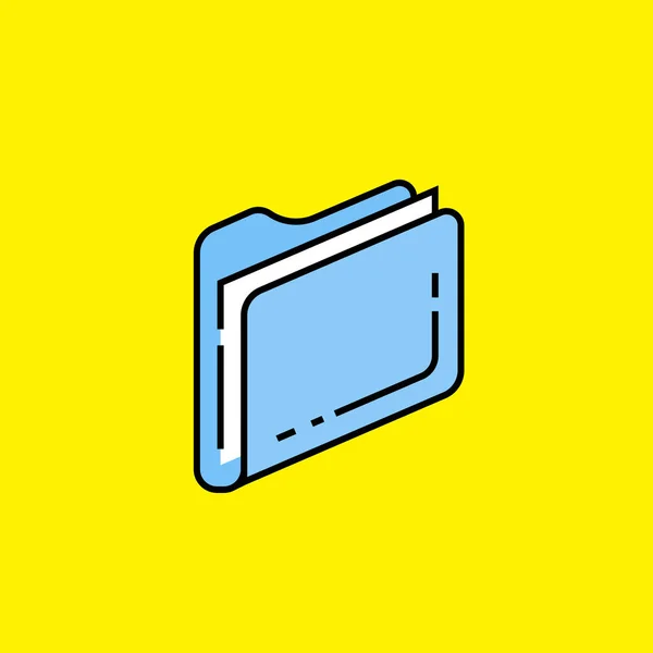 蓝色文件夹行图标 存储数据文件符号 黄色背景上隔离的蓝色计算机文档符号 矢量插图 — 图库矢量图片